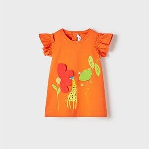 Size 18 months Mayoral Bright Orange Tee with Giraffe and Floral Motif